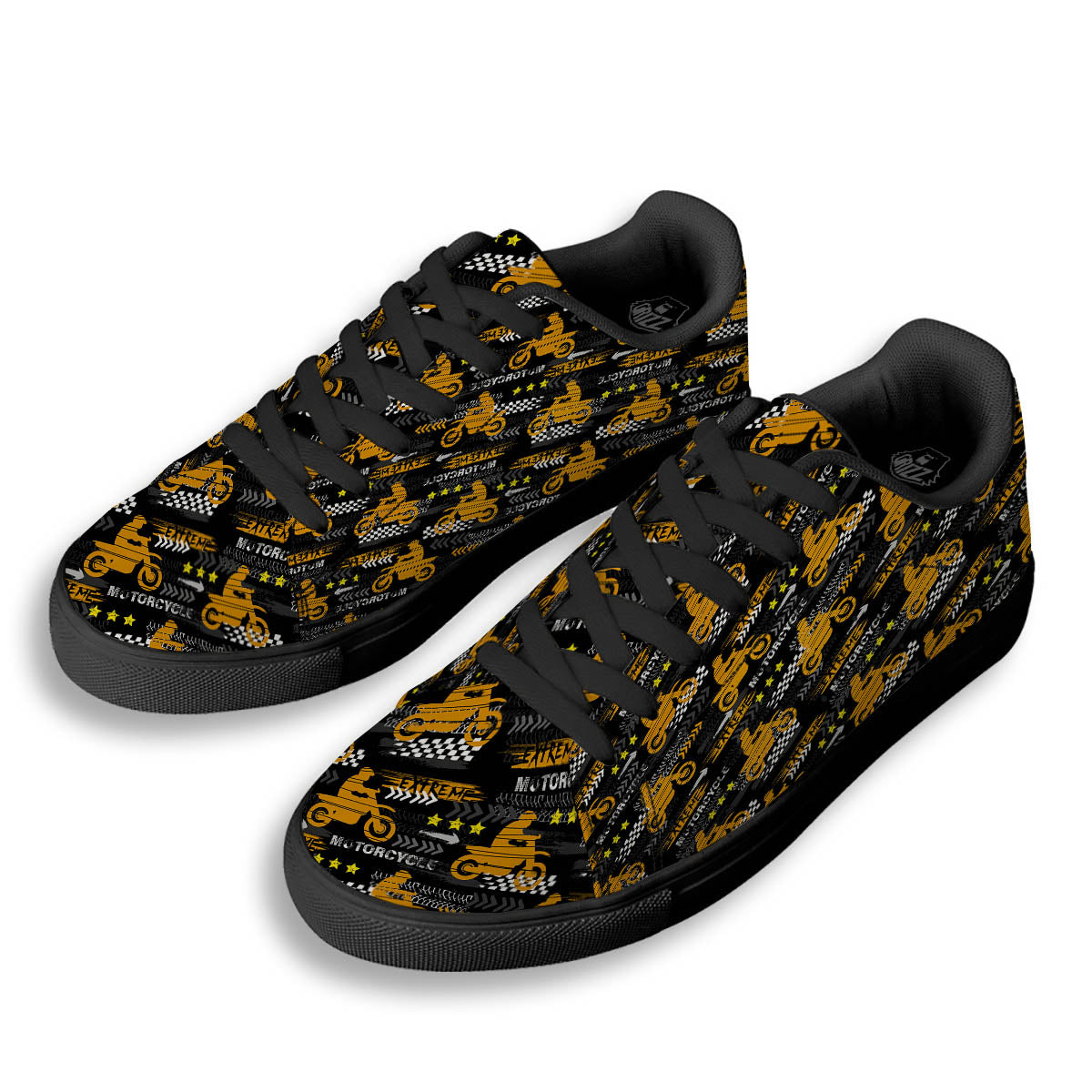 Words Motorcycle Print Pattern Black Low Top Sneakers-grizzshop