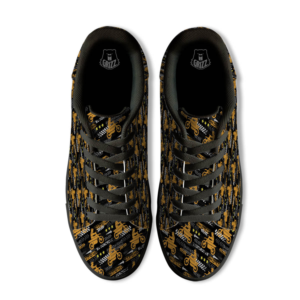 Words Motorcycle Print Pattern Black Low Top Sneakers-grizzshop