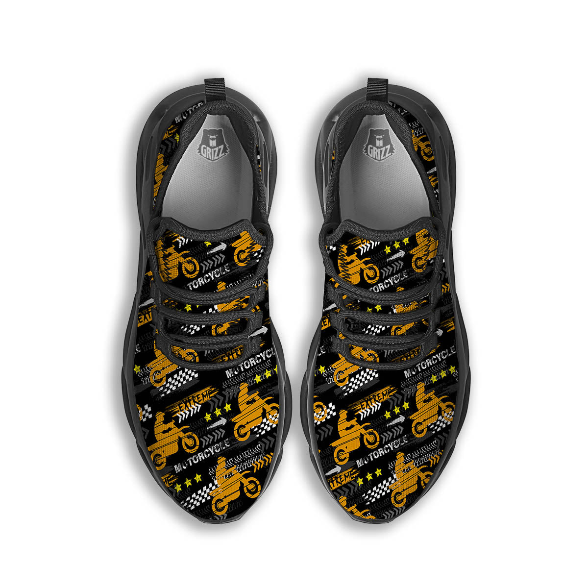 Words Motorcycle Print Pattern Black Running Shoes-grizzshop
