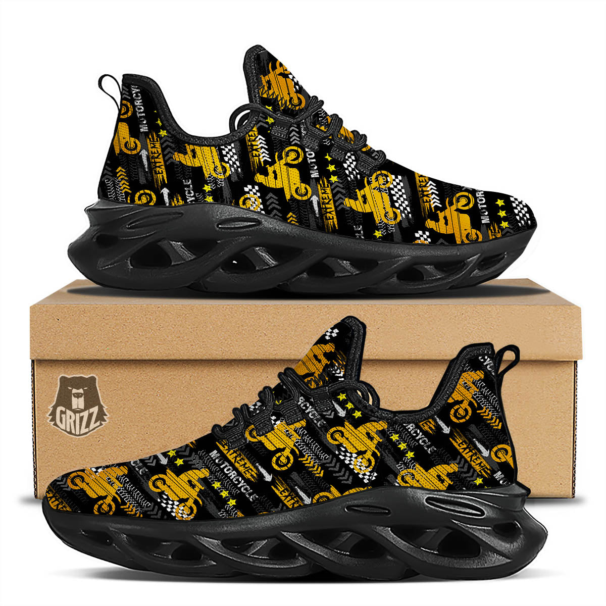 Words Motorcycle Print Pattern Black Running Shoes-grizzshop