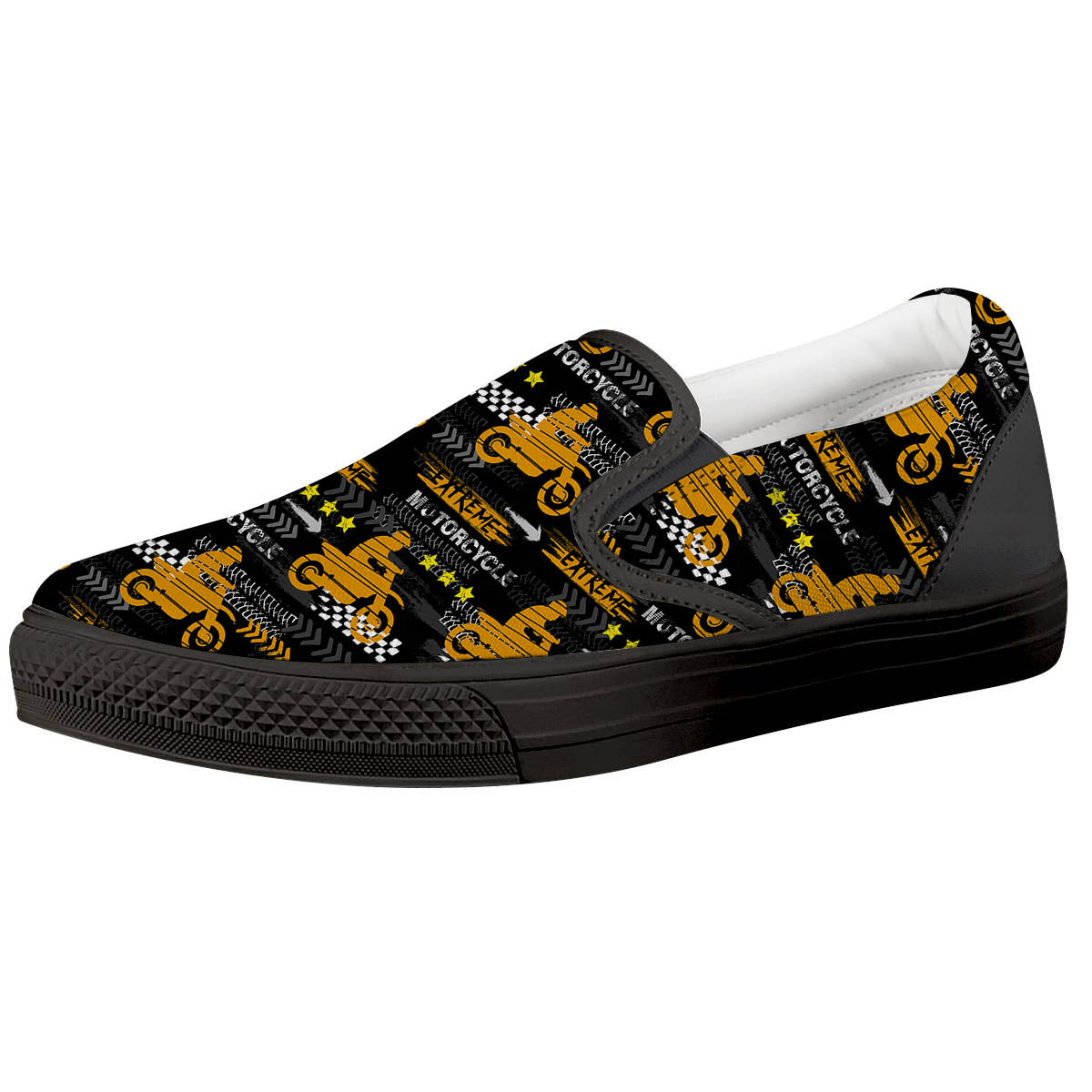 Words Motorcycle Print Pattern Black Slip On Shoes-grizzshop