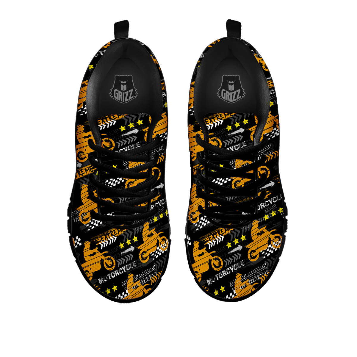 Words Motorcycle Print Pattern Black Sneaker-grizzshop