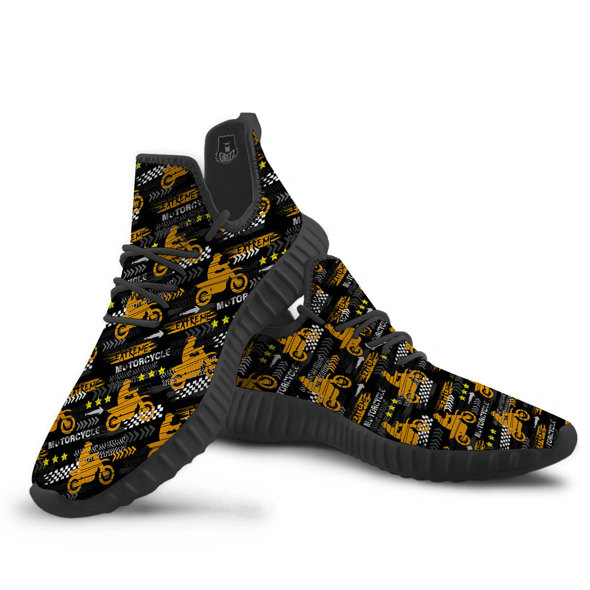 Words Motorcycle Print Pattern Black Walking Shoes-grizzshop