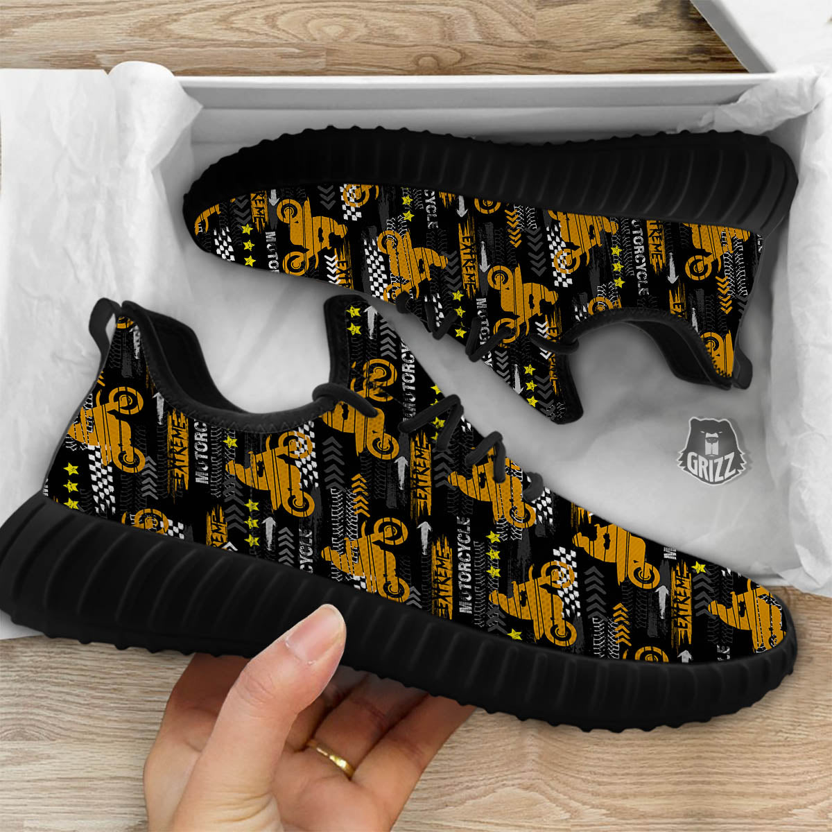 Words Motorcycle Print Pattern Black Walking Shoes-grizzshop
