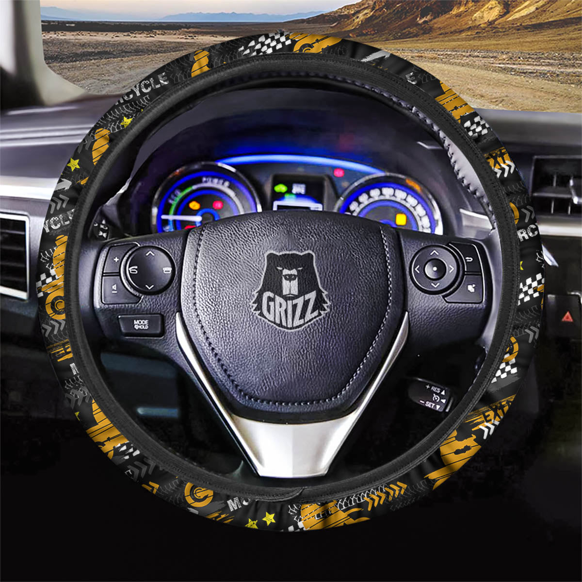 Words Motorcycle Print Pattern Car Steering Wheel Cover-grizzshop