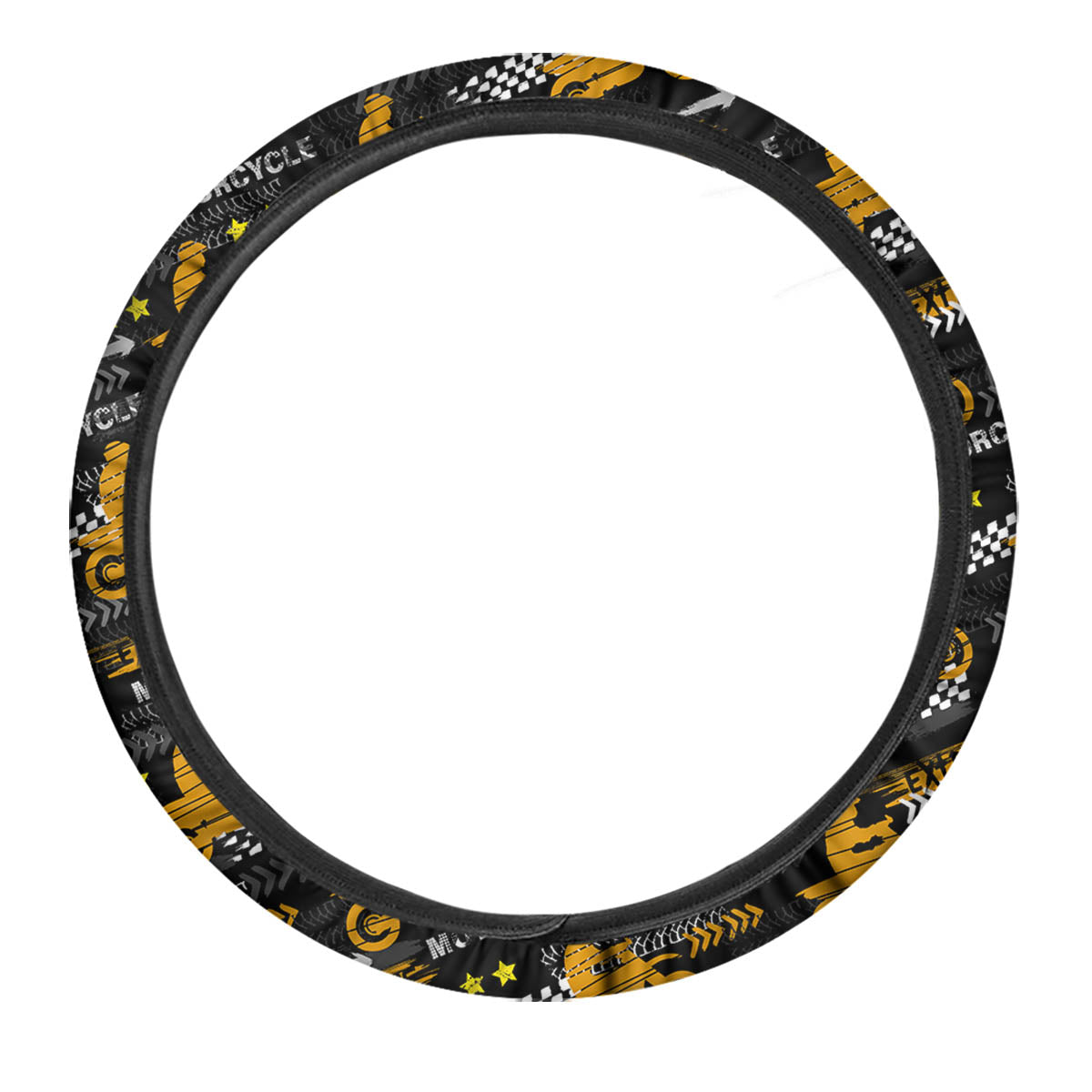 Words Motorcycle Print Pattern Car Steering Wheel Cover-grizzshop