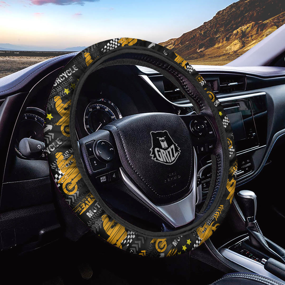 Words Motorcycle Print Pattern Car Steering Wheel Cover-grizzshop