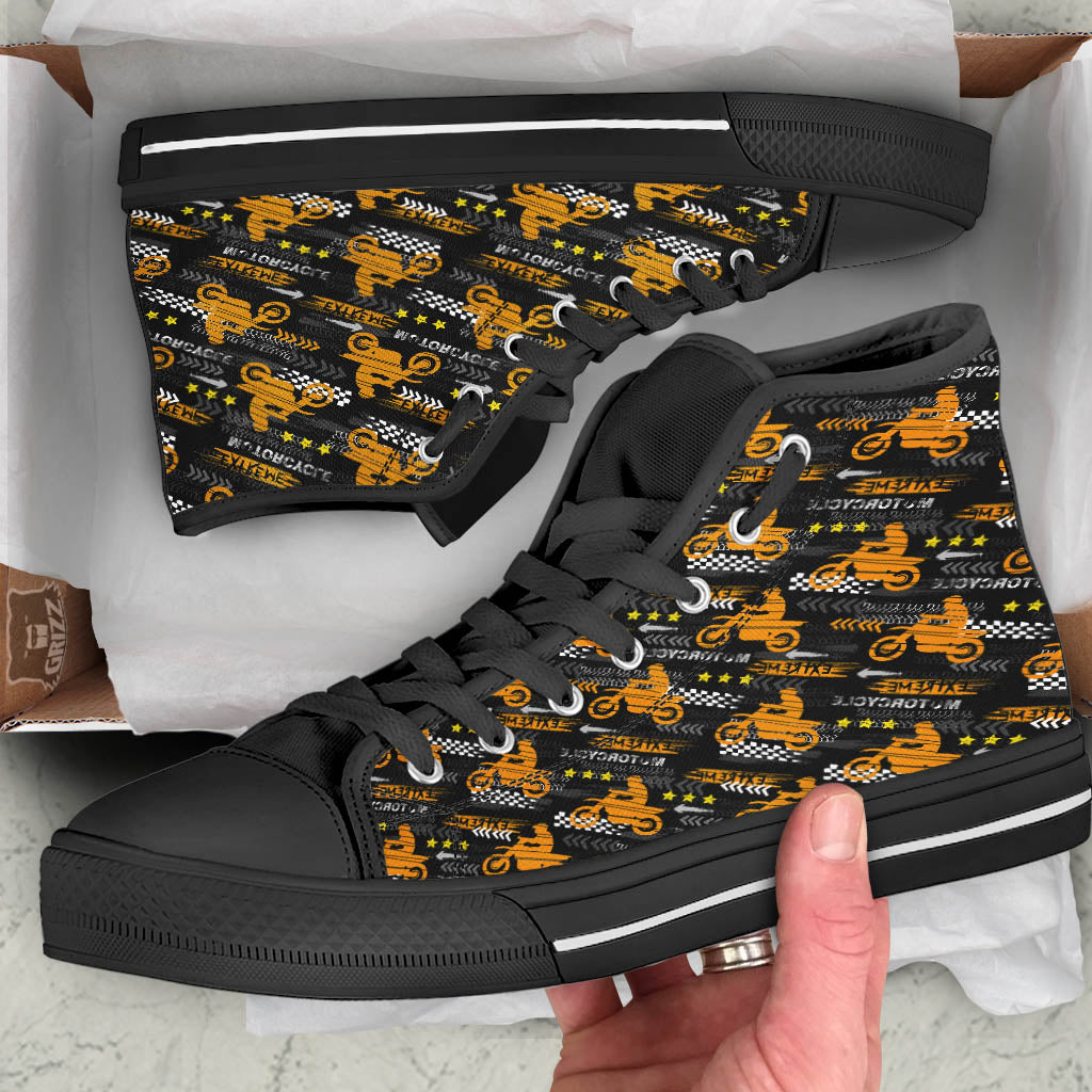 Words Motorcycle Print Pattern High Top Shoes-grizzshop