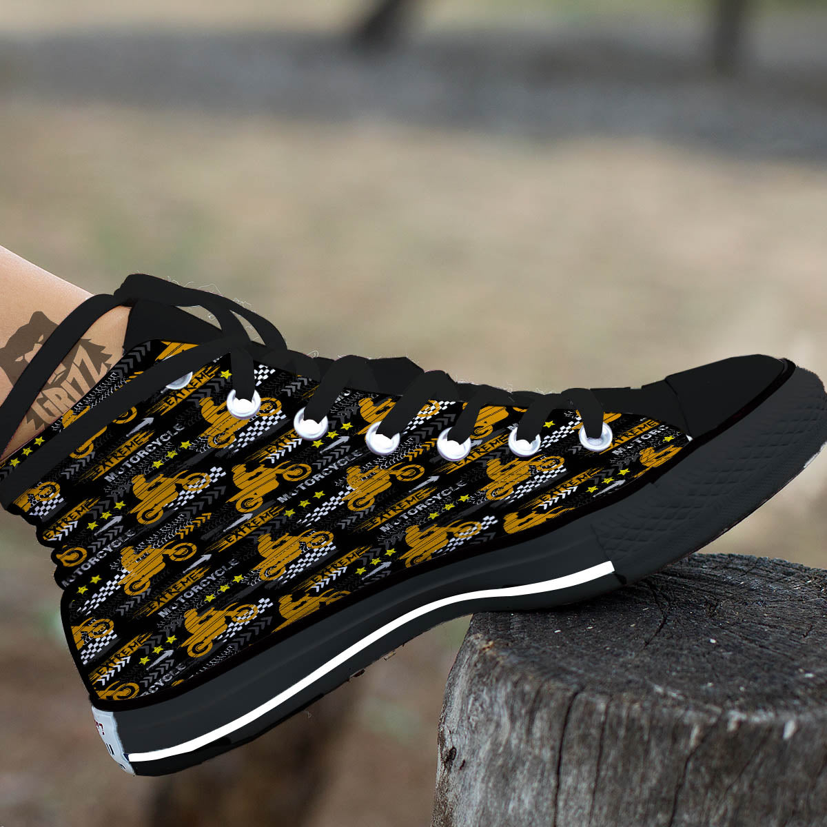 Words Motorcycle Print Pattern High Top Shoes-grizzshop