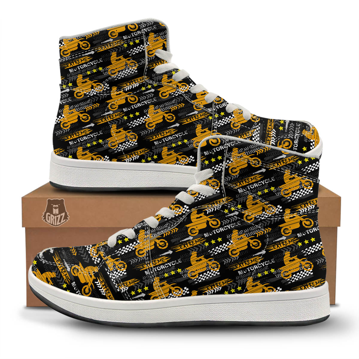 Words Motorcycle Print Pattern High Top Sneakers-grizzshop