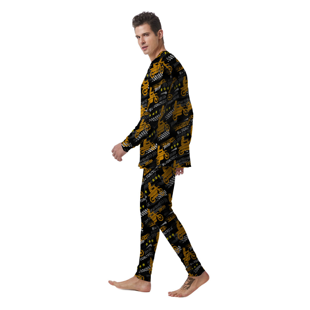 Words Motorcycle Print Pattern Men's Pajamas-grizzshop