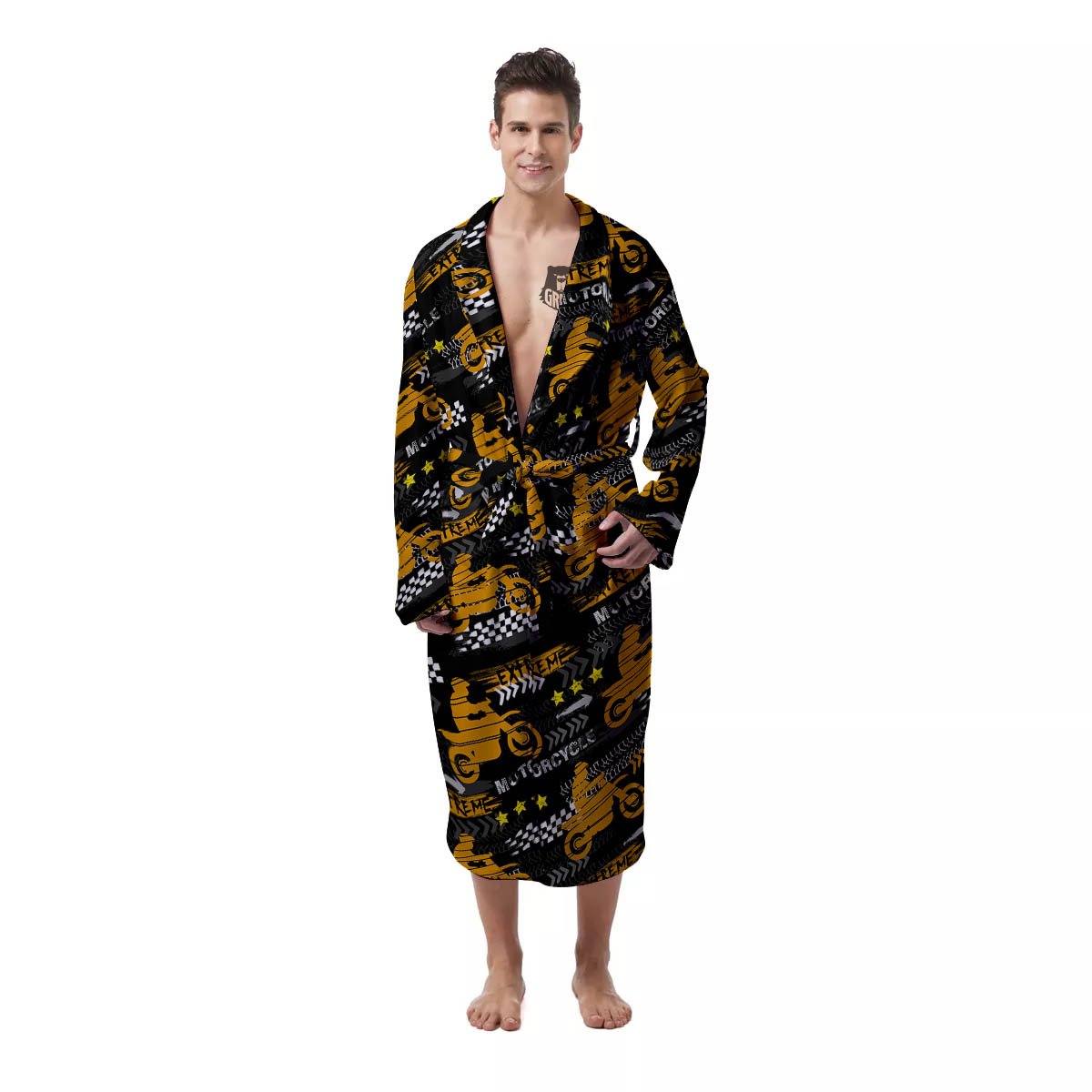 Words Motorcycle Print Pattern Men's Robe-grizzshop