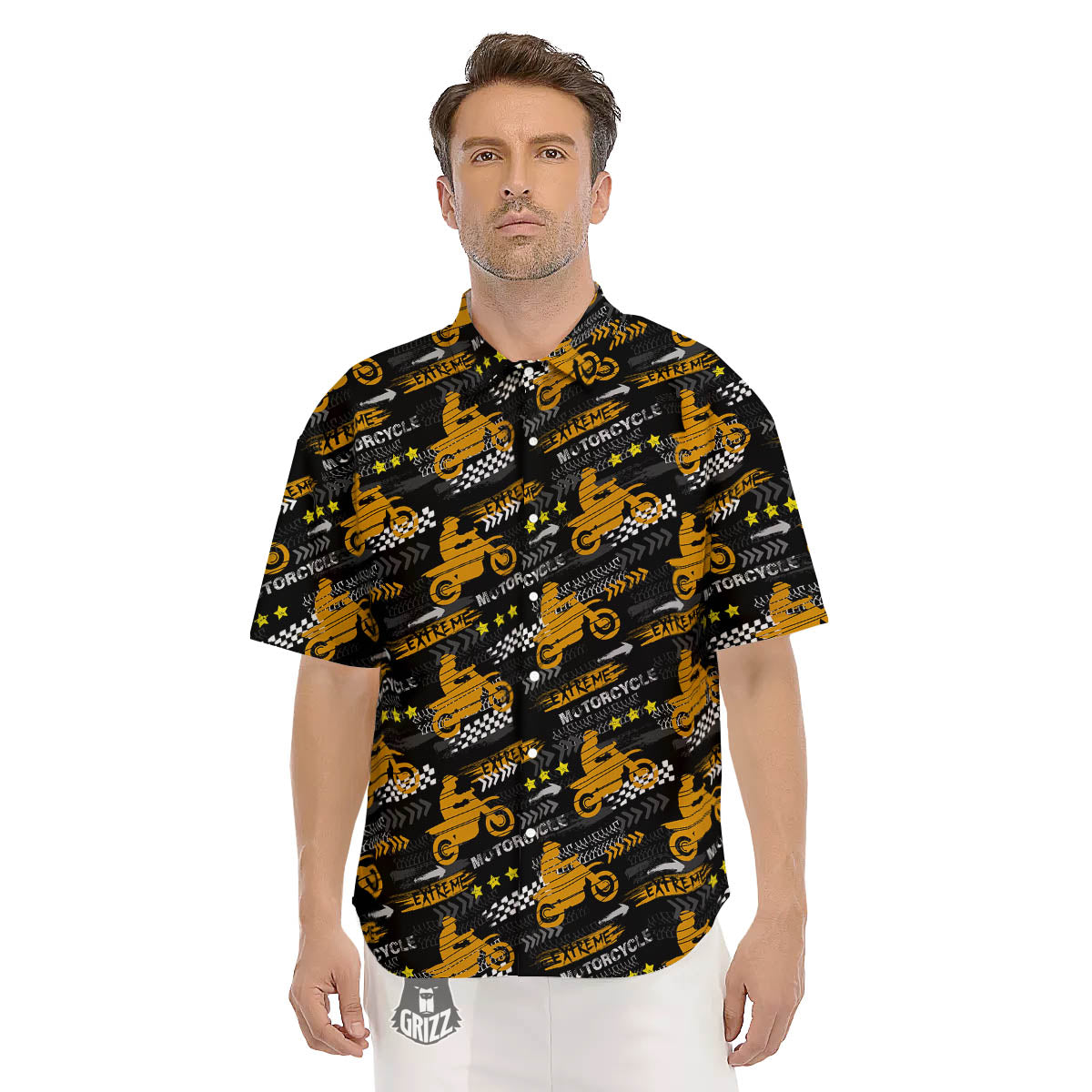 Words Motorcycle Print Pattern Men's Short Sleeve Shirts-grizzshop