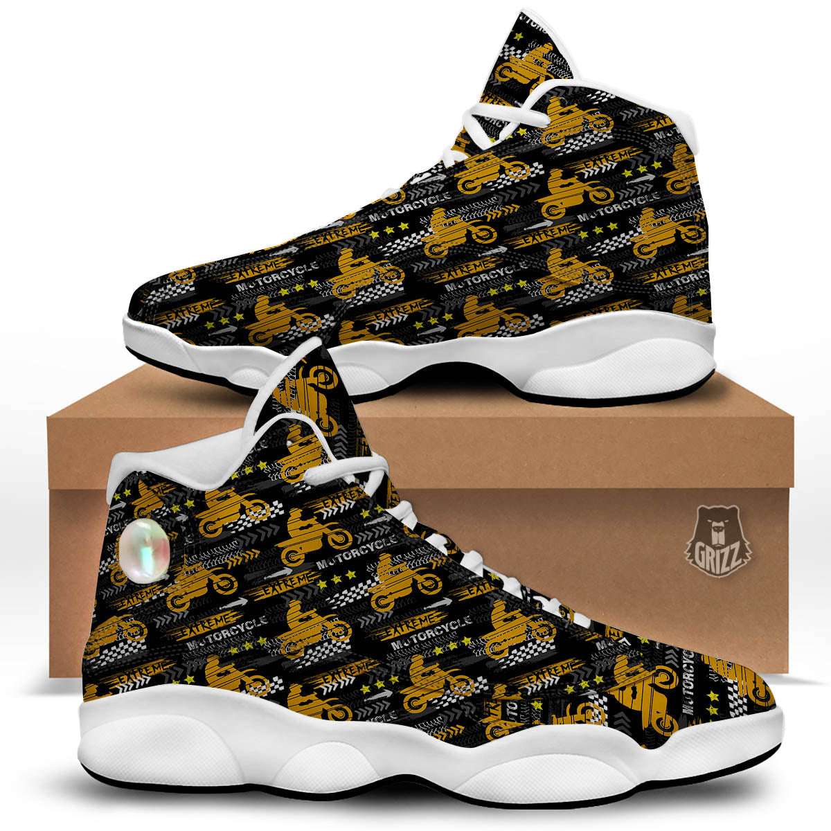 Words Motorcycle Print Pattern White Basketball Shoes-grizzshop