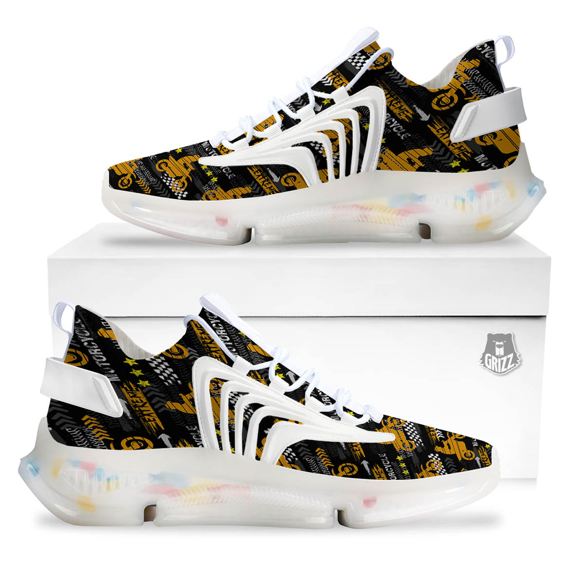 Words Motorcycle Print Pattern White Gym Shoes-grizzshop