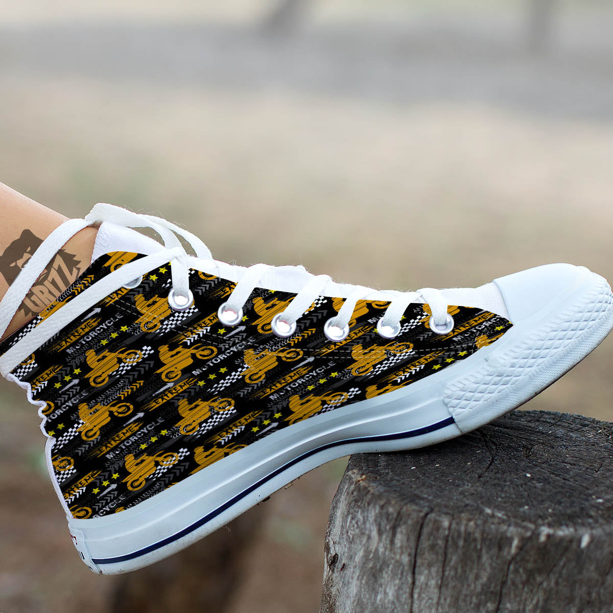 Words Motorcycle Print Pattern White High Top Shoes-grizzshop