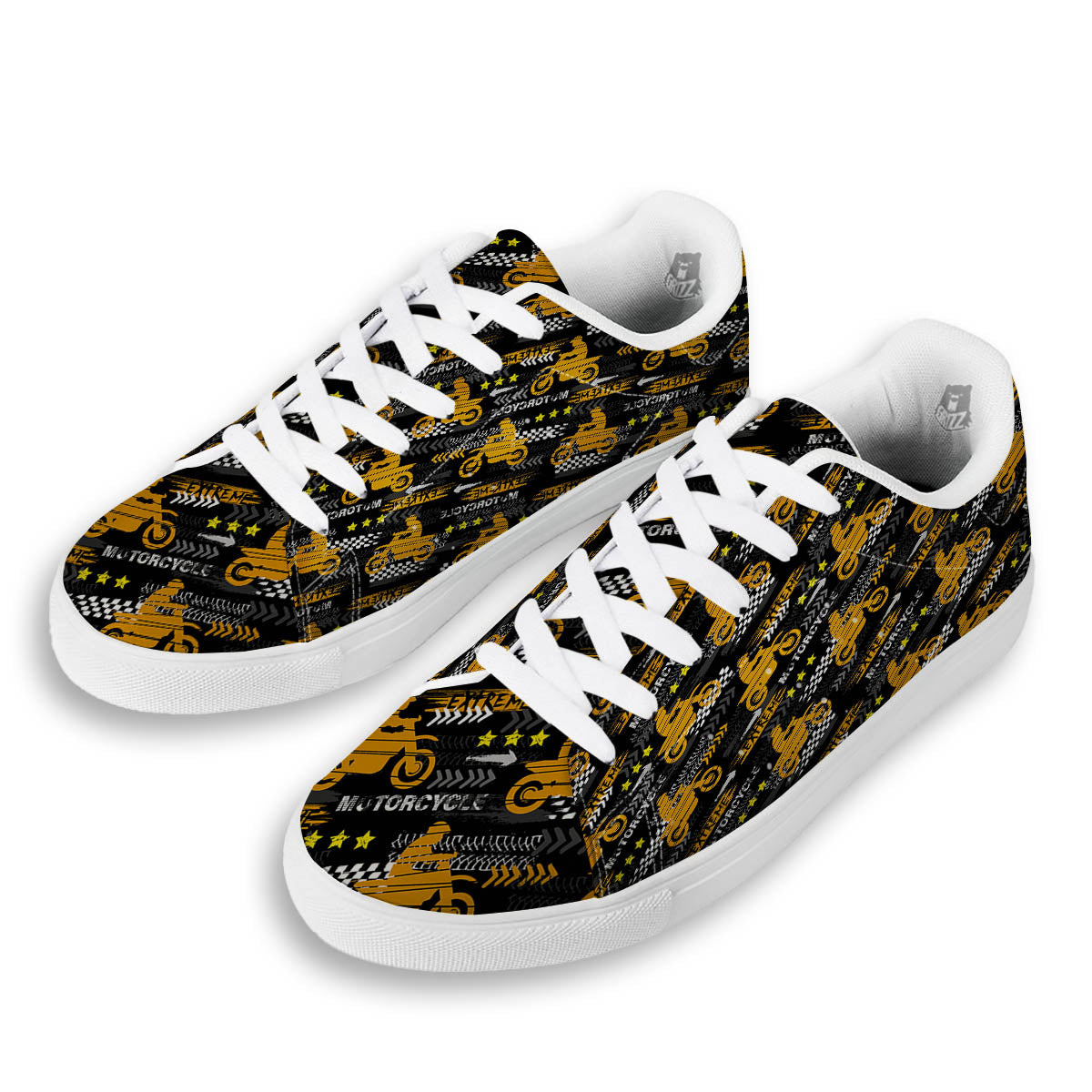 Words Motorcycle Print Pattern White Low Top Sneakers-grizzshop