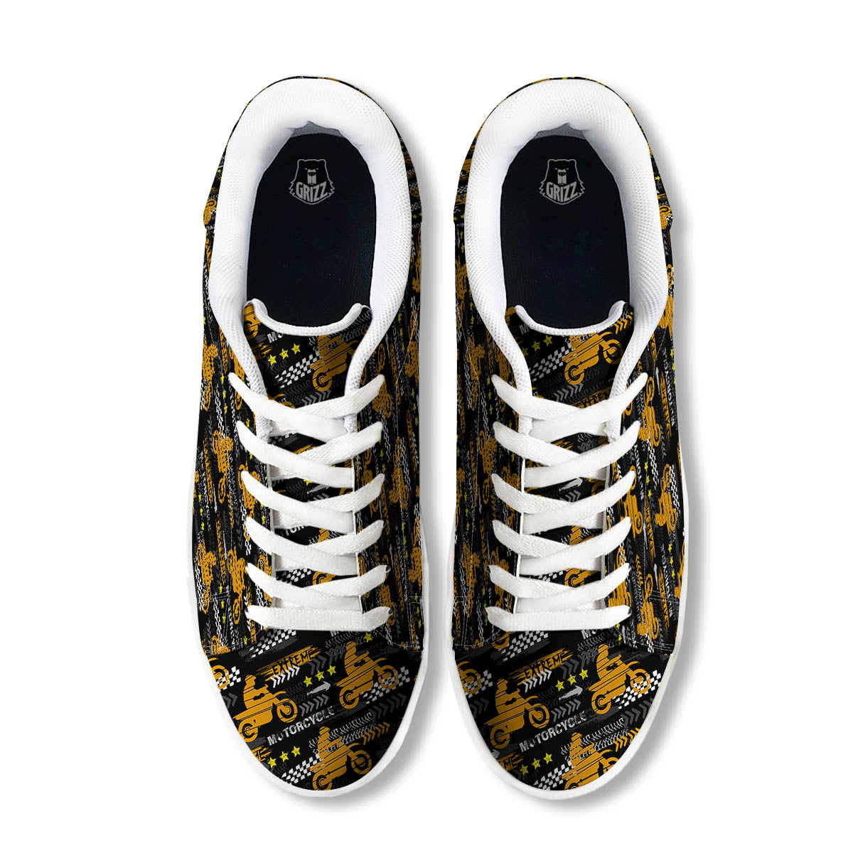 Words Motorcycle Print Pattern White Low Top Sneakers-grizzshop