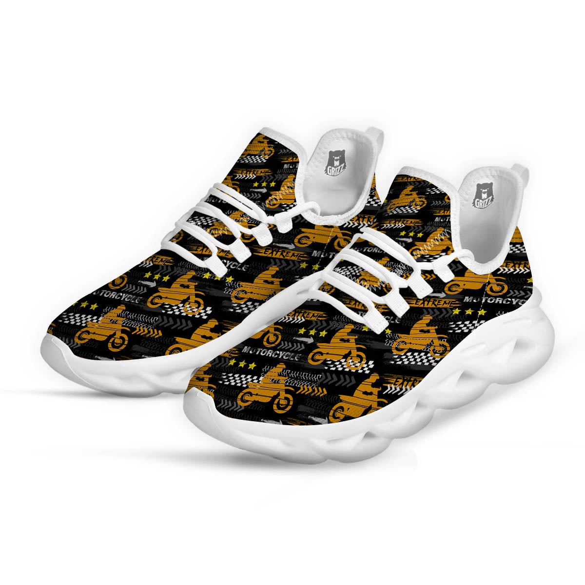 Words Motorcycle Print Pattern White Running Shoes-grizzshop