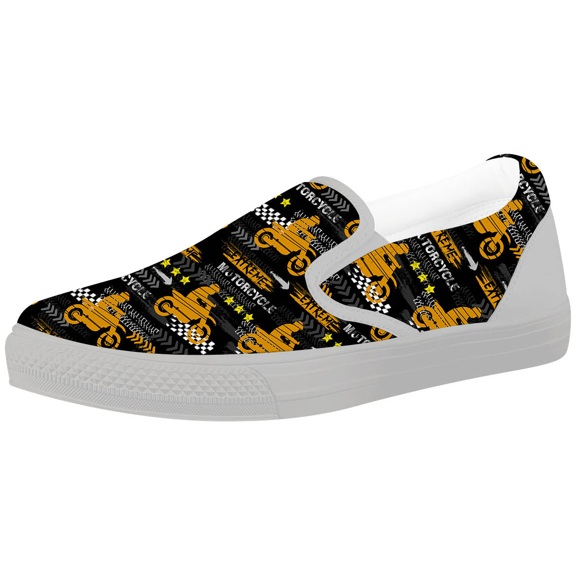 Words Motorcycle Print Pattern White Slip On Shoes-grizzshop