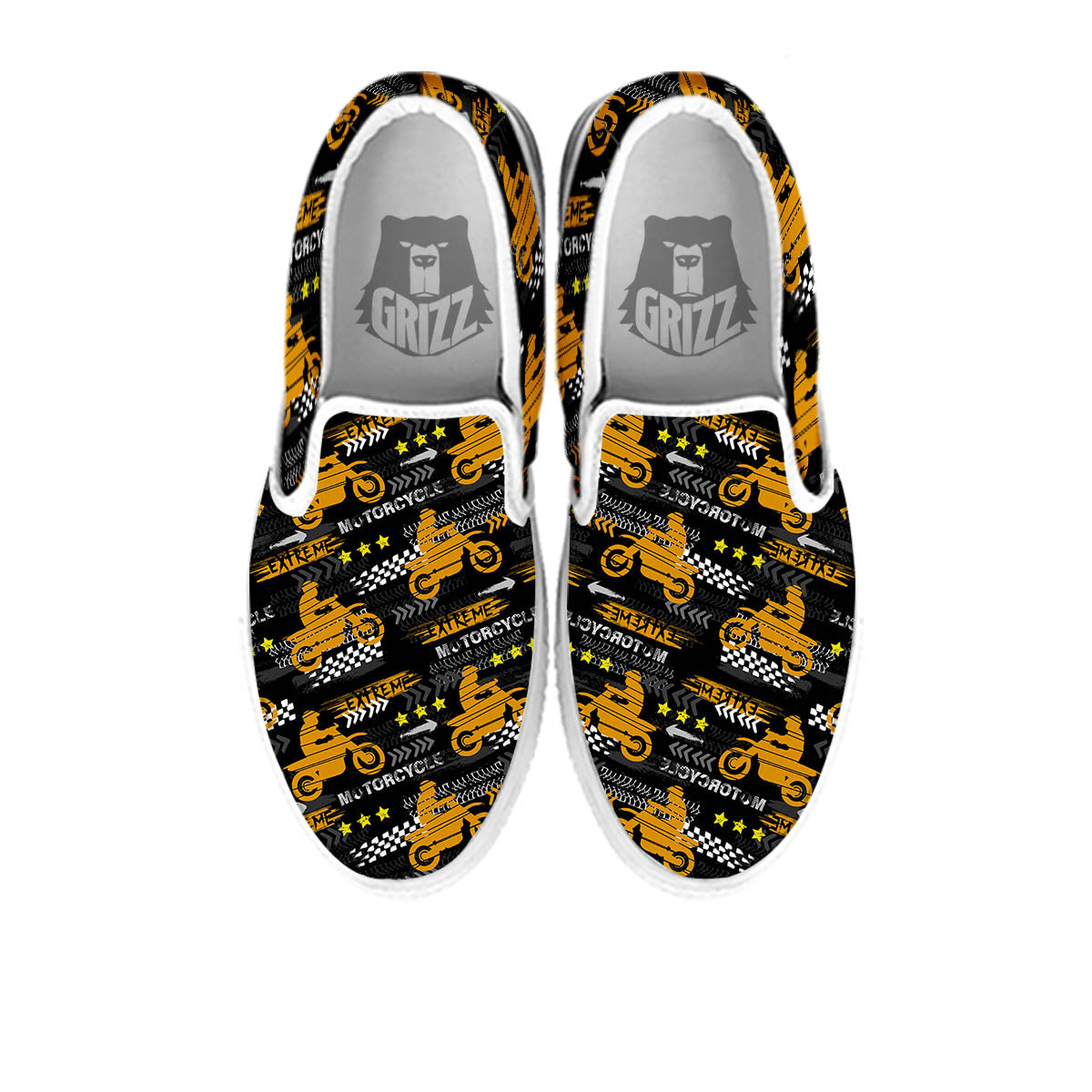 Words Motorcycle Print Pattern White Slip On Shoes-grizzshop
