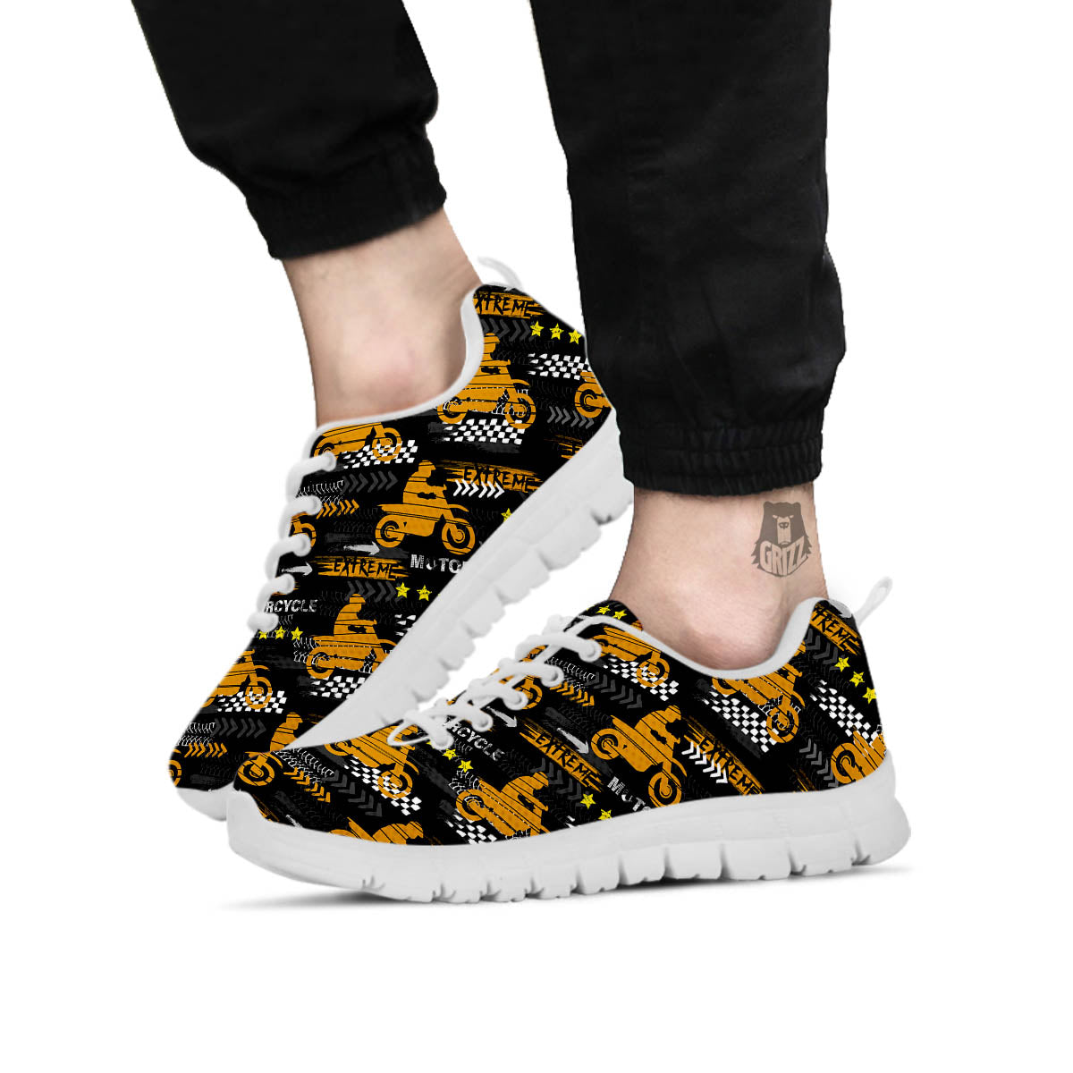 Words Motorcycle Print Pattern White Sneaker-grizzshop