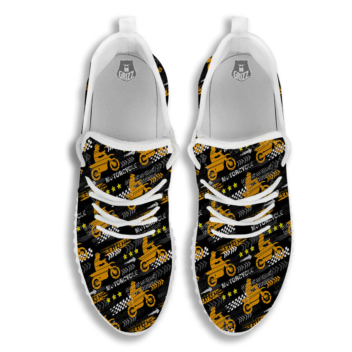 Words Motorcycle Print Pattern White Walking Shoes-grizzshop