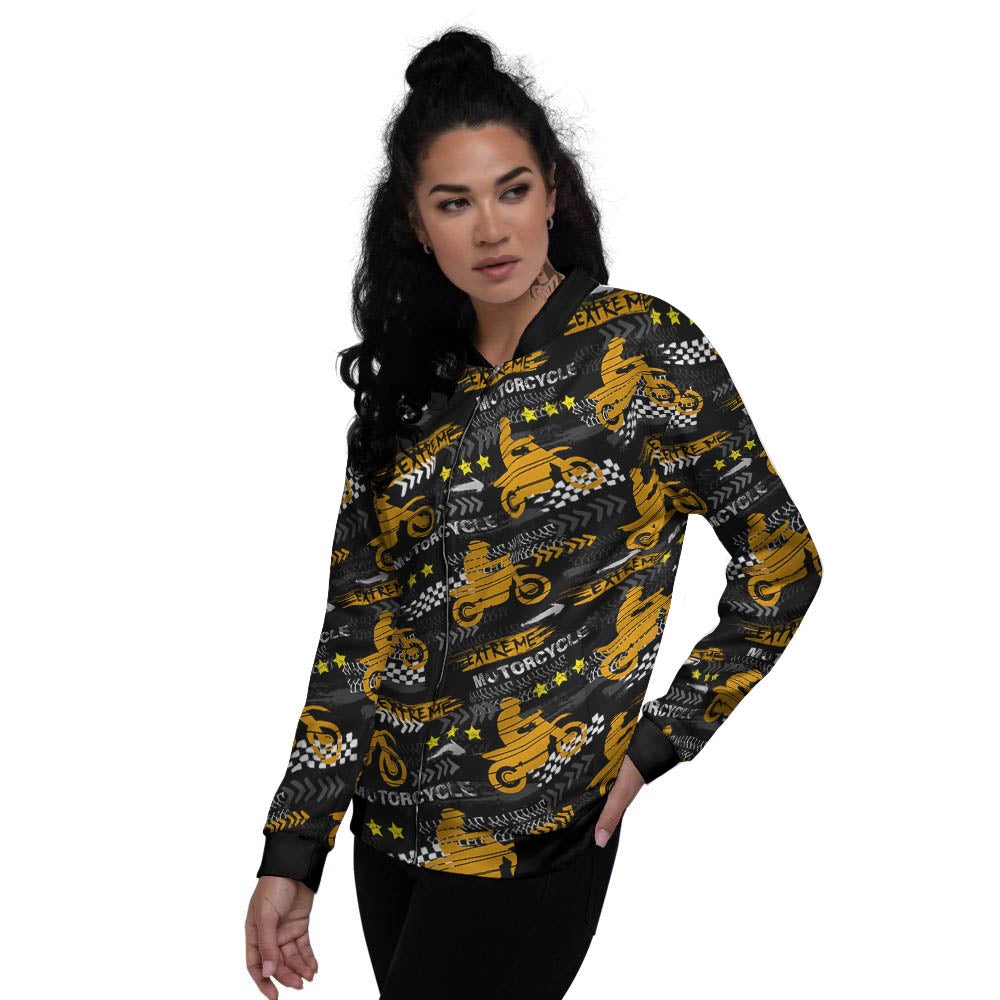 Words Motorcycle Print Pattern Women's Bomber Jacket-grizzshop