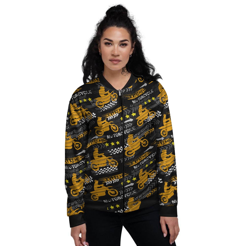 Words Motorcycle Print Pattern Women's Bomber Jacket-grizzshop