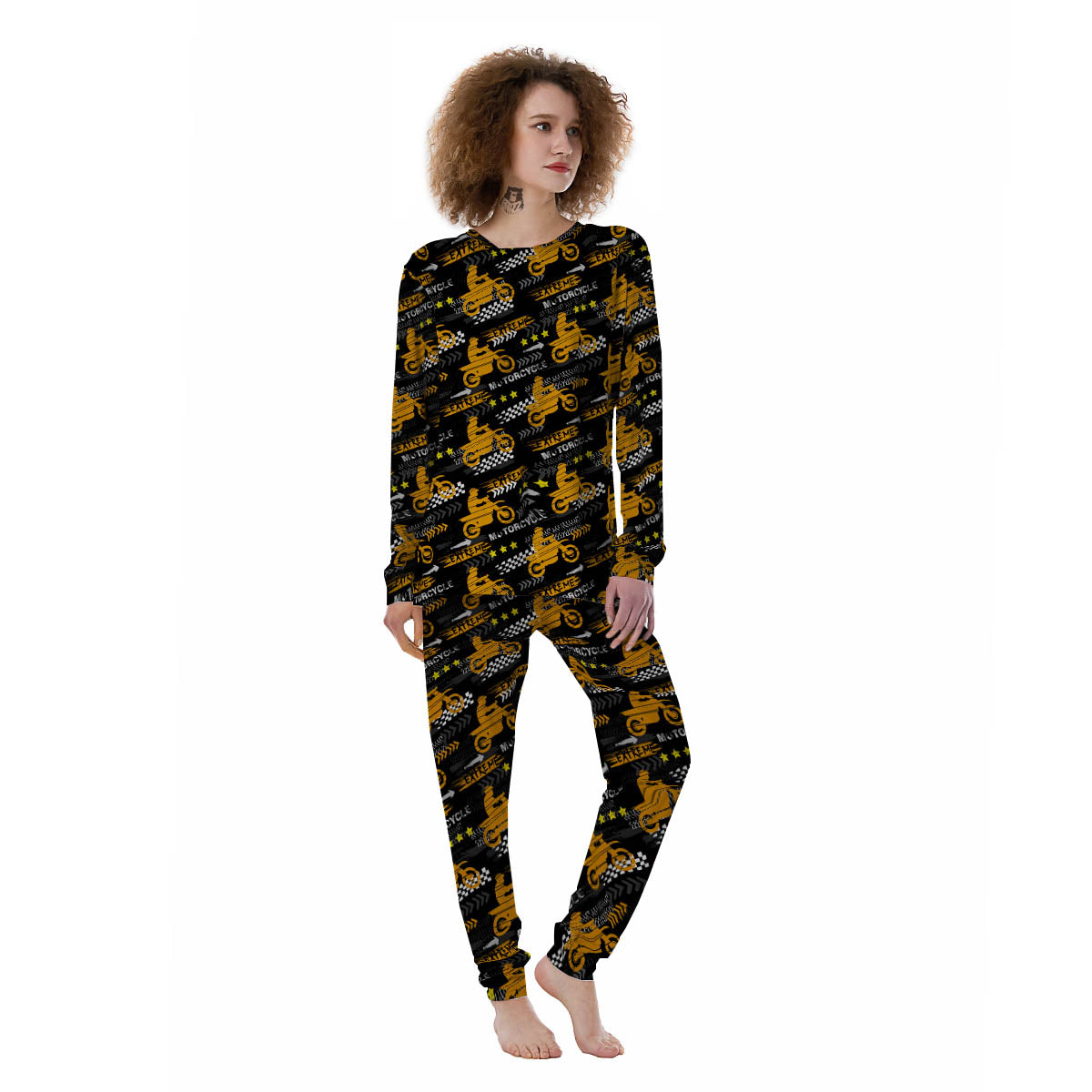 Words Motorcycle Print Pattern Women's Pajamas-grizzshop