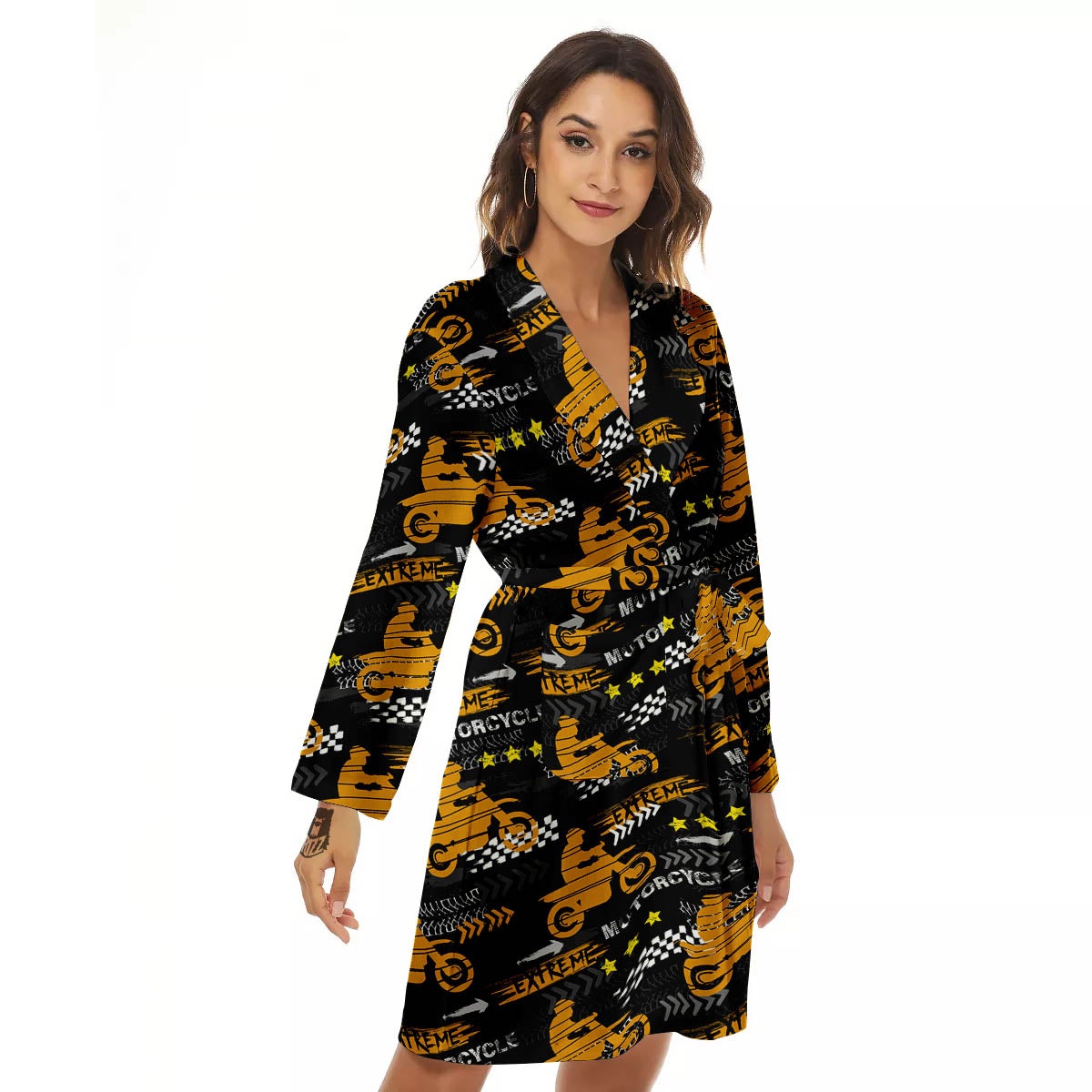 Words Motorcycle Print Pattern Women's Robe-grizzshop