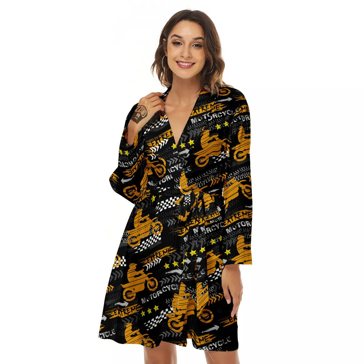 Words Motorcycle Print Pattern Women's Robe-grizzshop