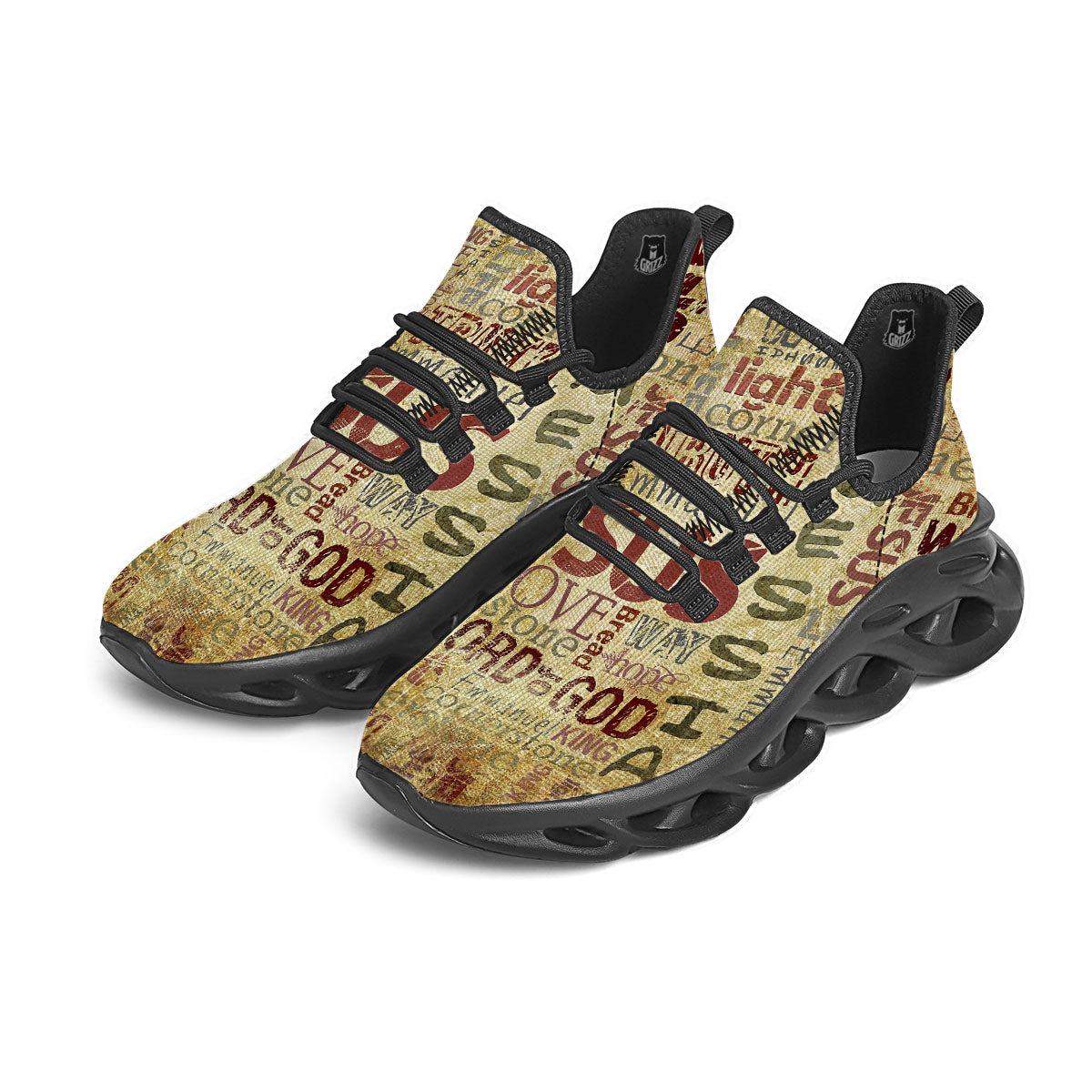 Words Old Religious Print Black Running Shoes-grizzshop