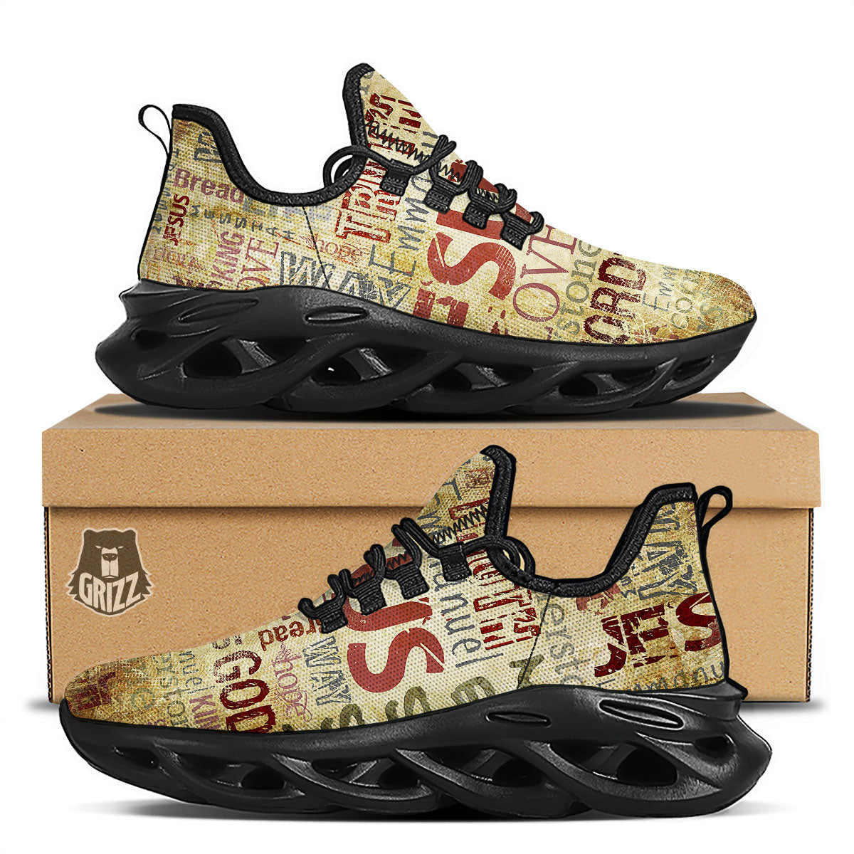 Words Old Religious Print Black Running Shoes-grizzshop