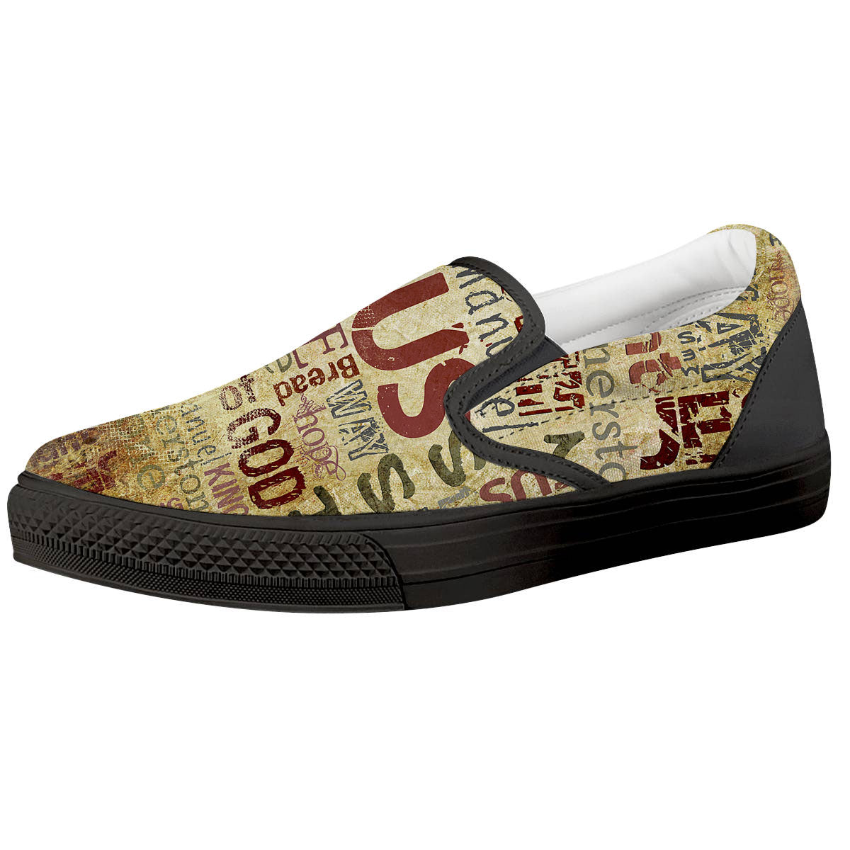 Words Old Religious Print Black Slip On Shoes-grizzshop