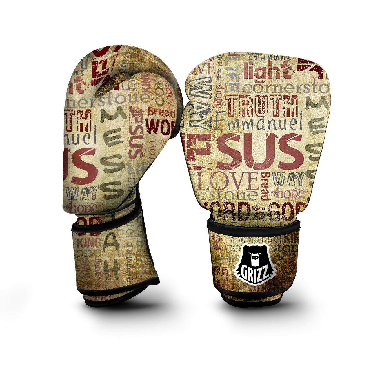 Words Old Religious Print Boxing Gloves-grizzshop