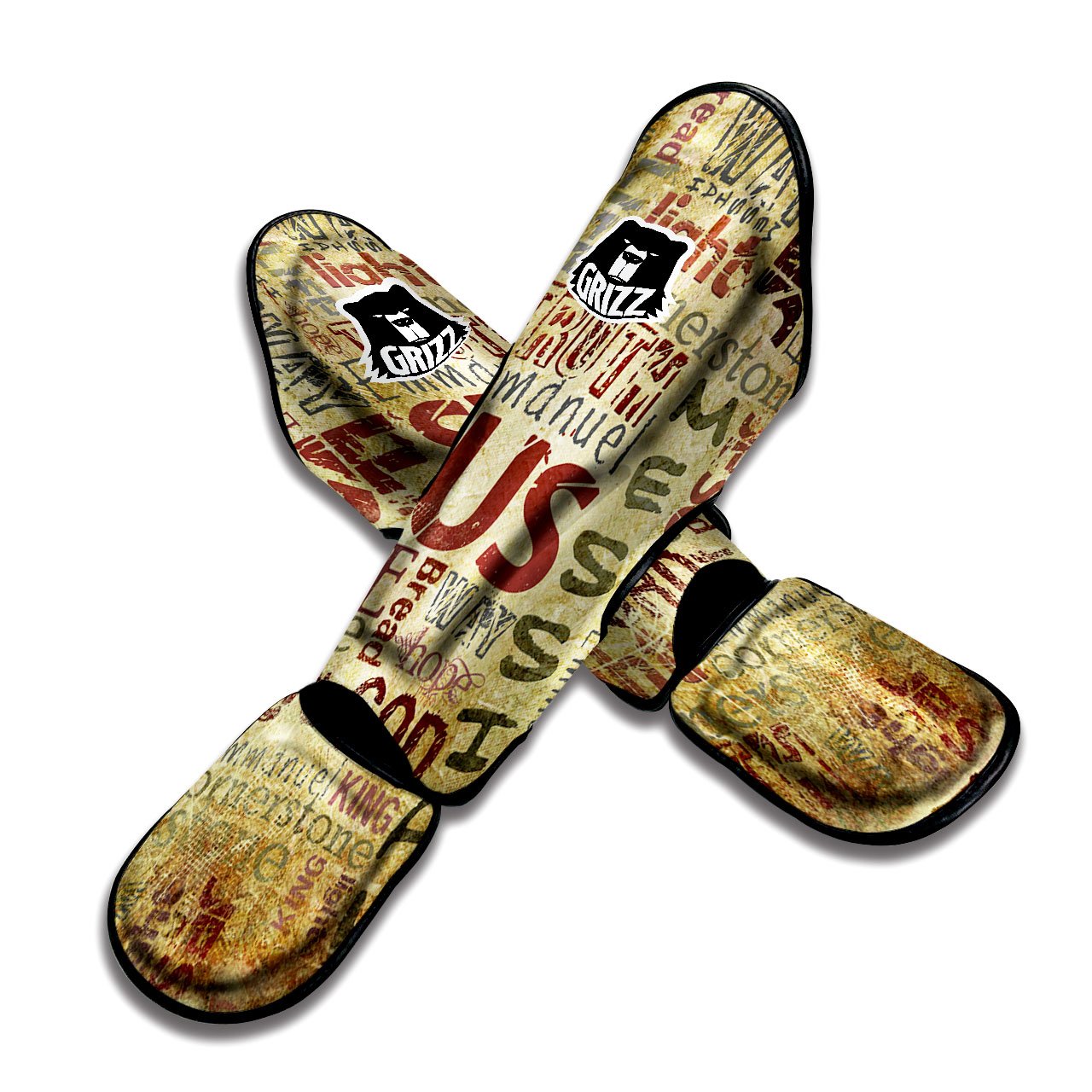 Words Old Religious Print Muay Thai Shin Guards-grizzshop
