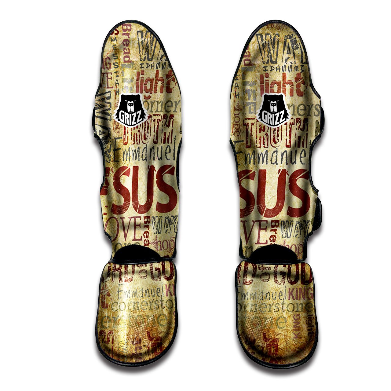 Words Old Religious Print Muay Thai Shin Guards-grizzshop