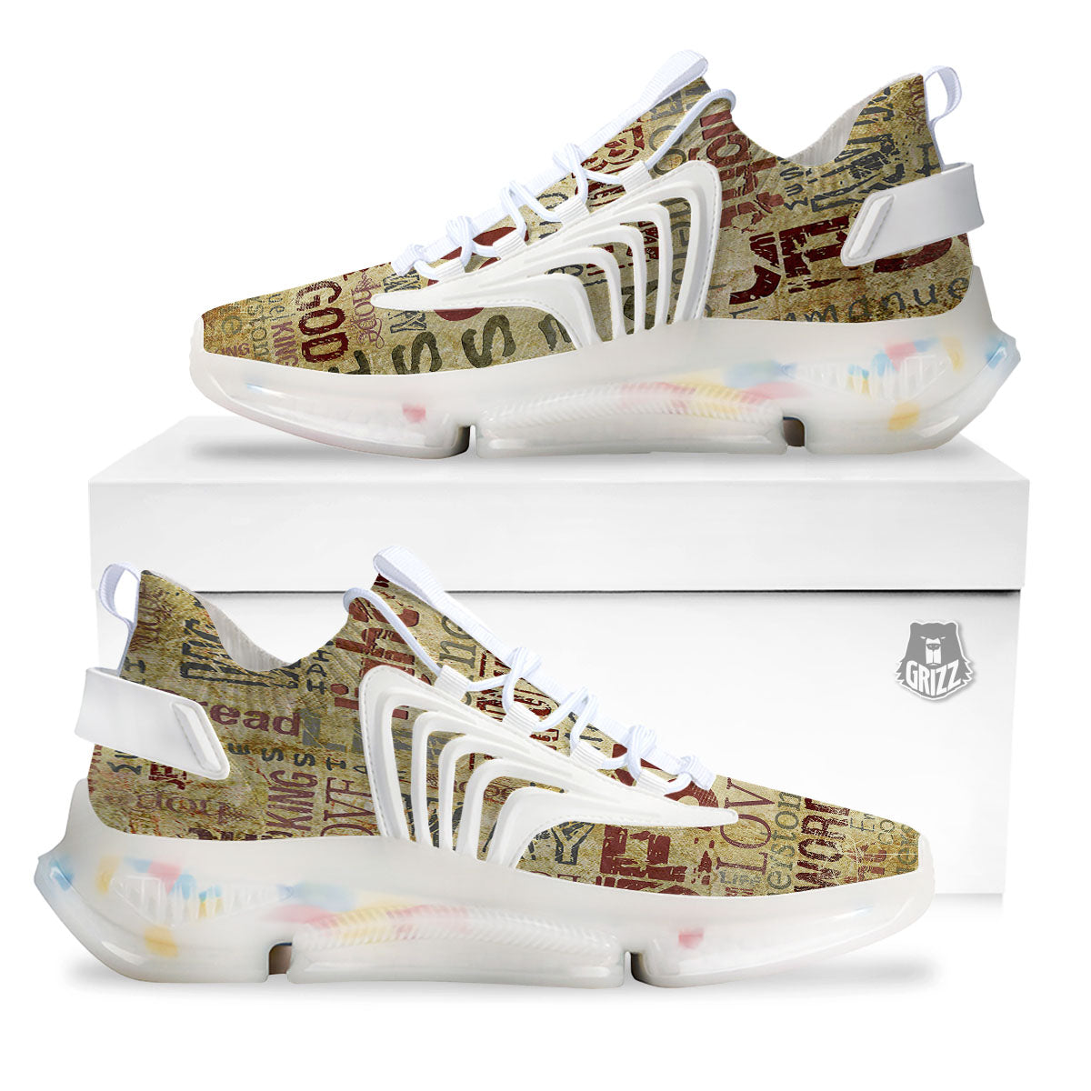 Words Old Religious Print White Gym Shoes-grizzshop