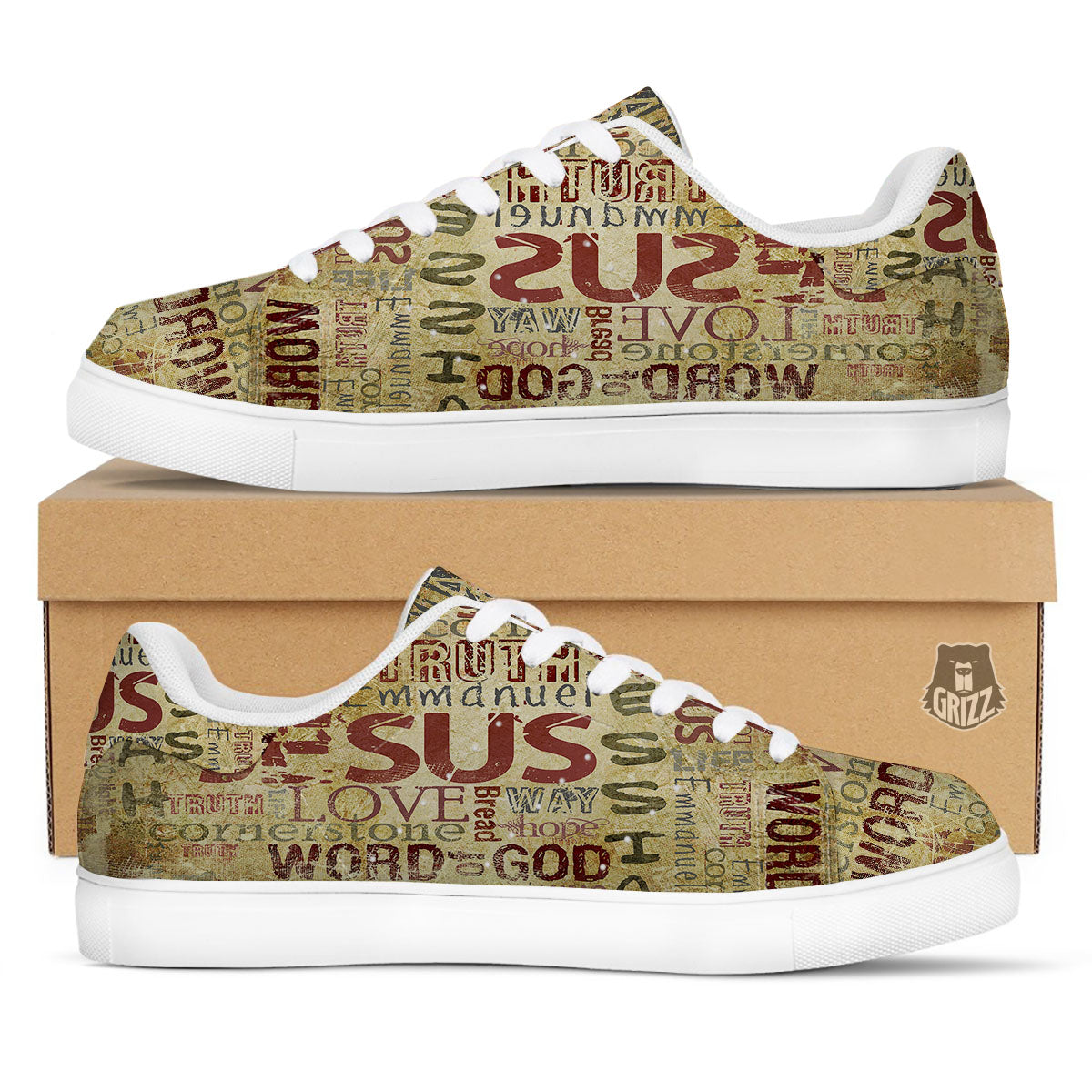Words Old Religious Print White Low Top Sneakers-grizzshop