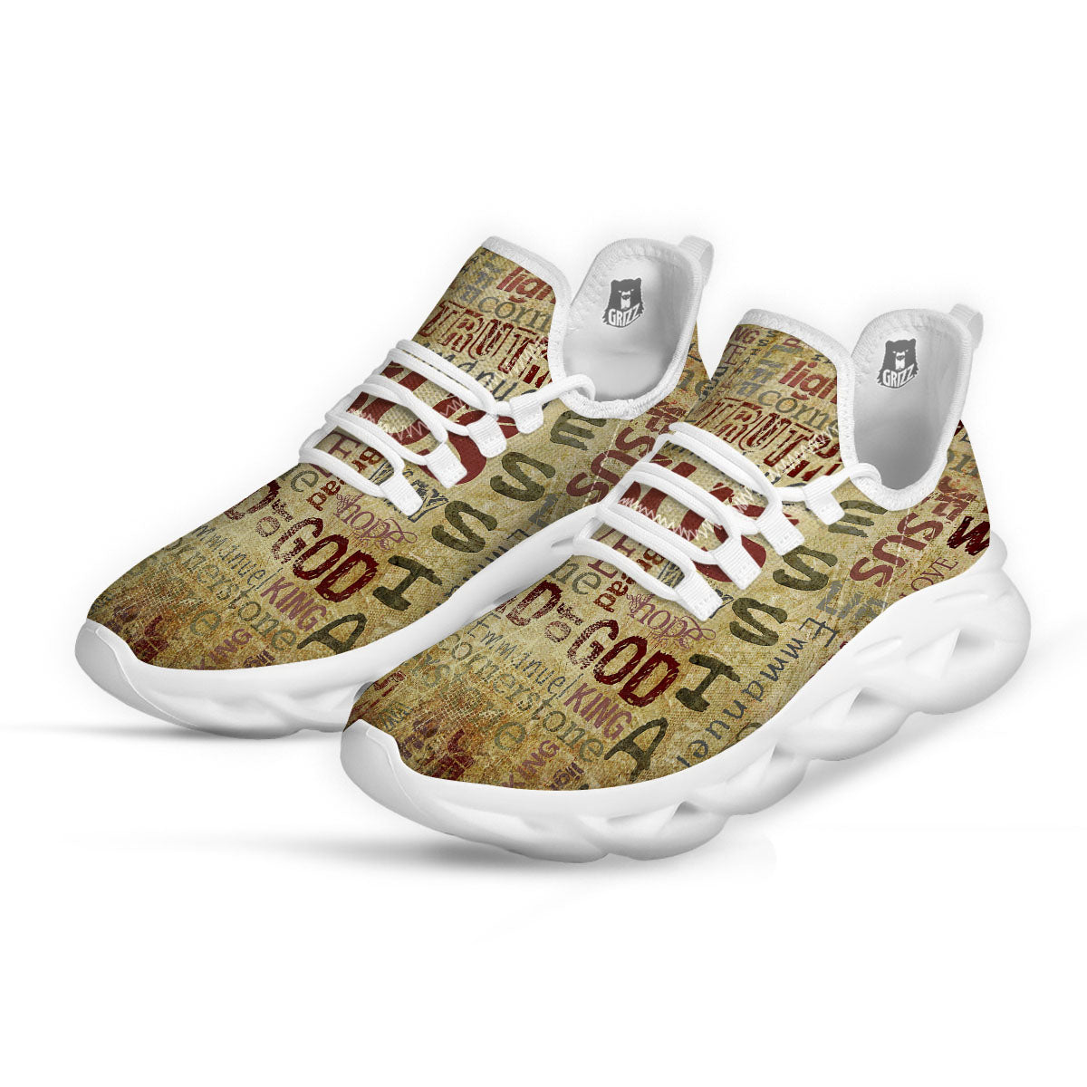 Words Old Religious Print White Running Shoes-grizzshop