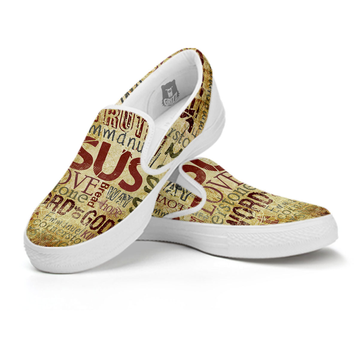 Words Old Religious Print White Slip On Shoes-grizzshop