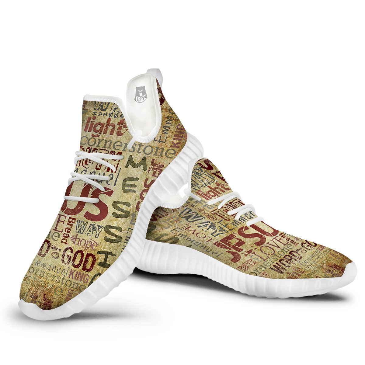 Words Old Religious Print White Walking Shoes-grizzshop