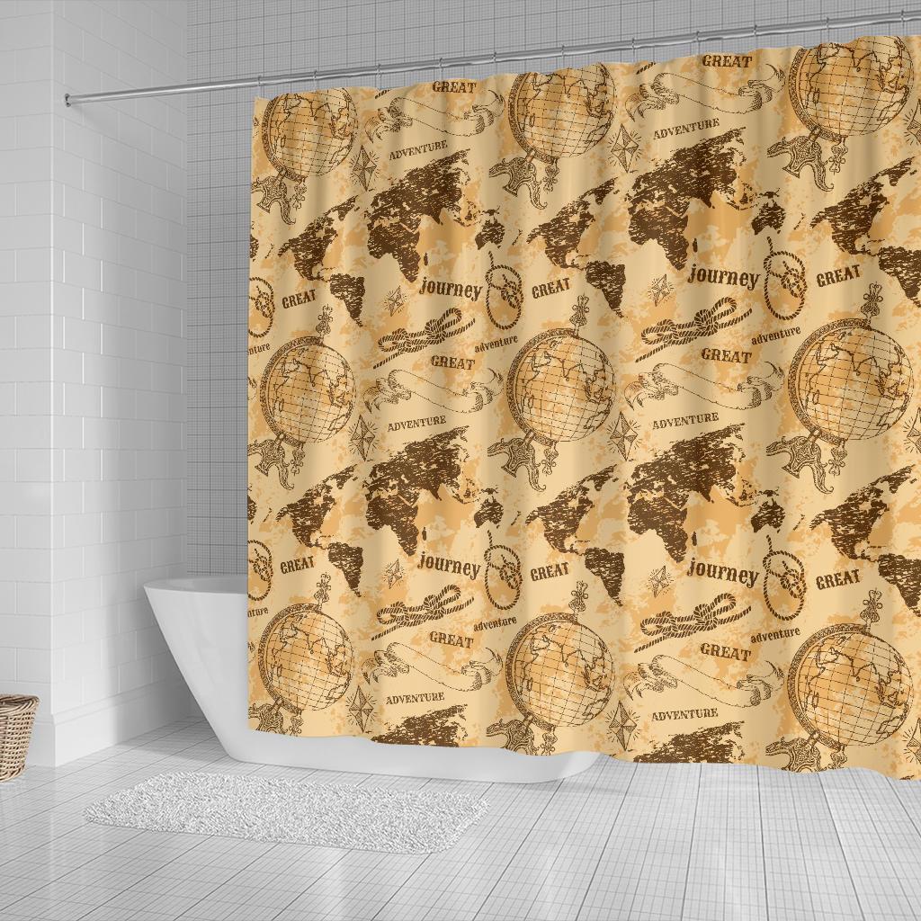 World Map Pattern Print Bathroom Shower Curtain-grizzshop