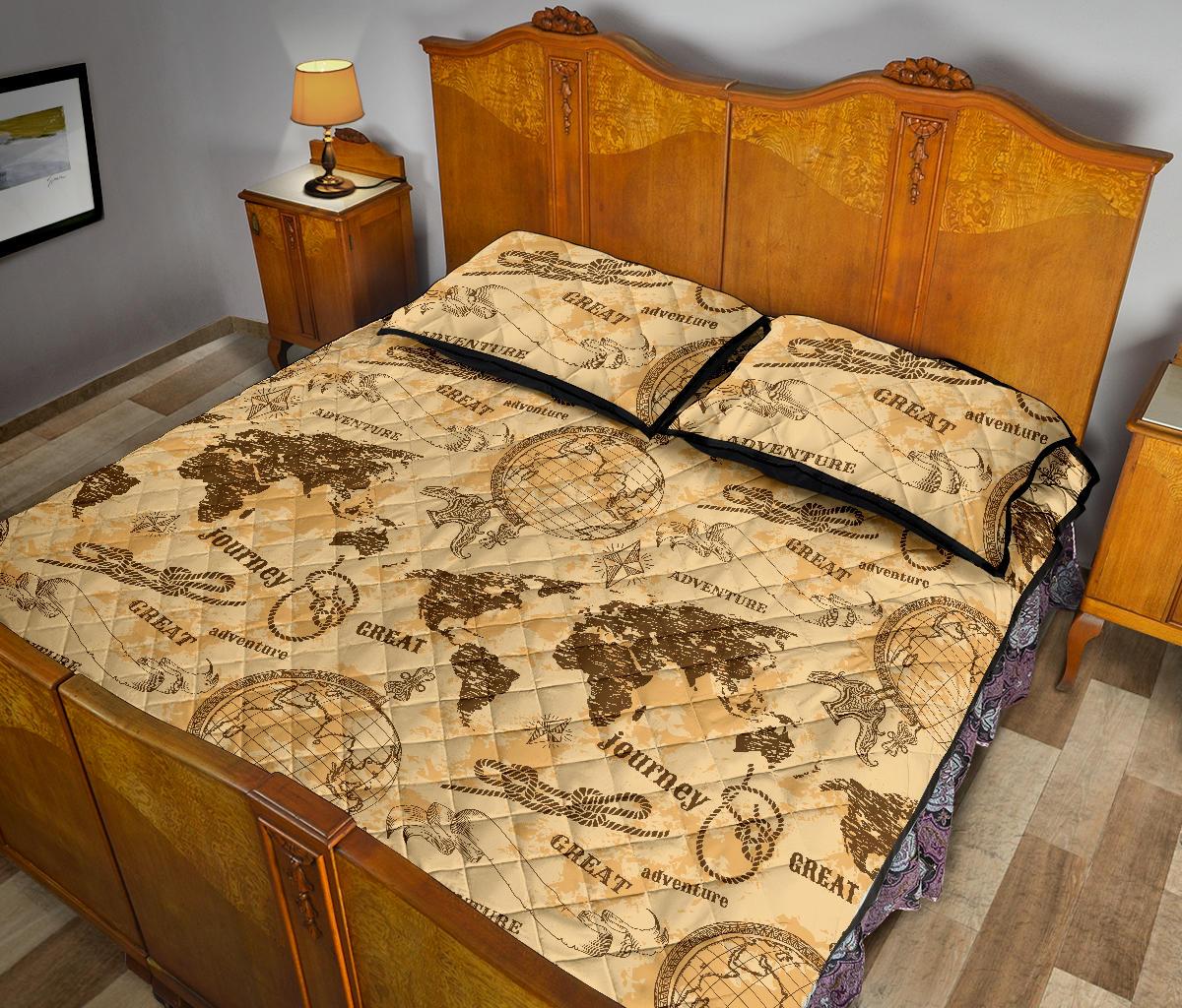 World Map Pattern Print Bed Set Quilt-grizzshop