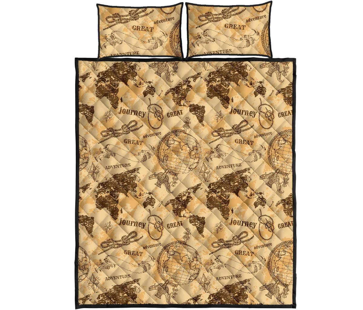 World Map Pattern Print Bed Set Quilt-grizzshop