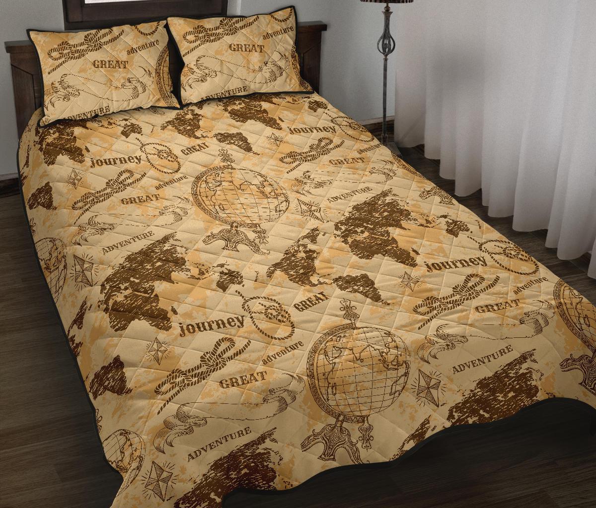 World Map Pattern Print Bed Set Quilt-grizzshop