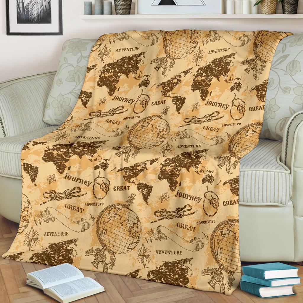 World Map Pattern Print Blanket-grizzshop