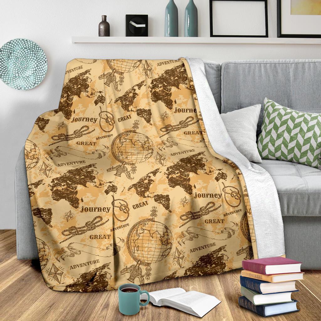 World Map Pattern Print Blanket-grizzshop