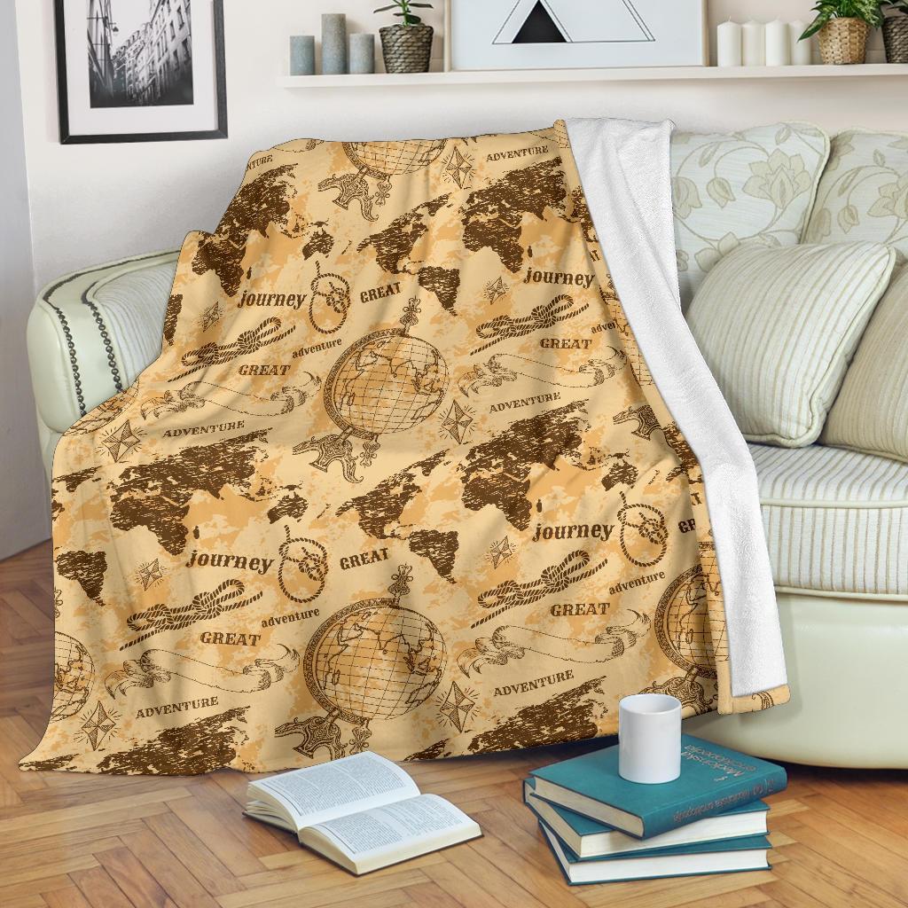 World Map Pattern Print Blanket-grizzshop